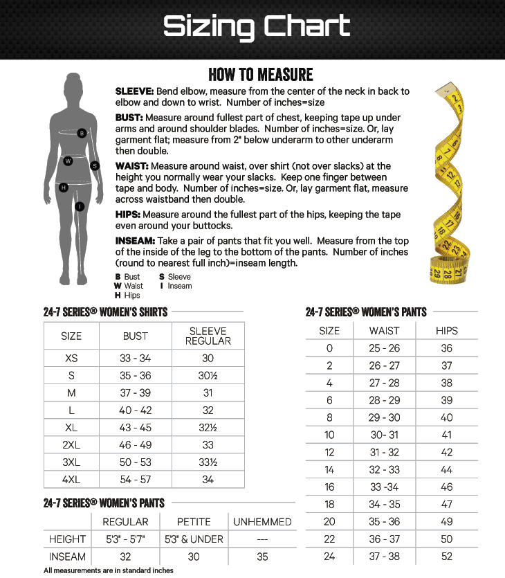 Tru-Spec Women's Sizing Chart